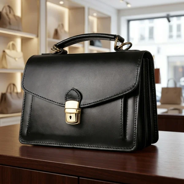 Klassieke Lederen Handtas Vincenzo - Zwart