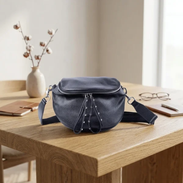 Lederen schoudertas-Crossbody met ronde vorm - Smirra