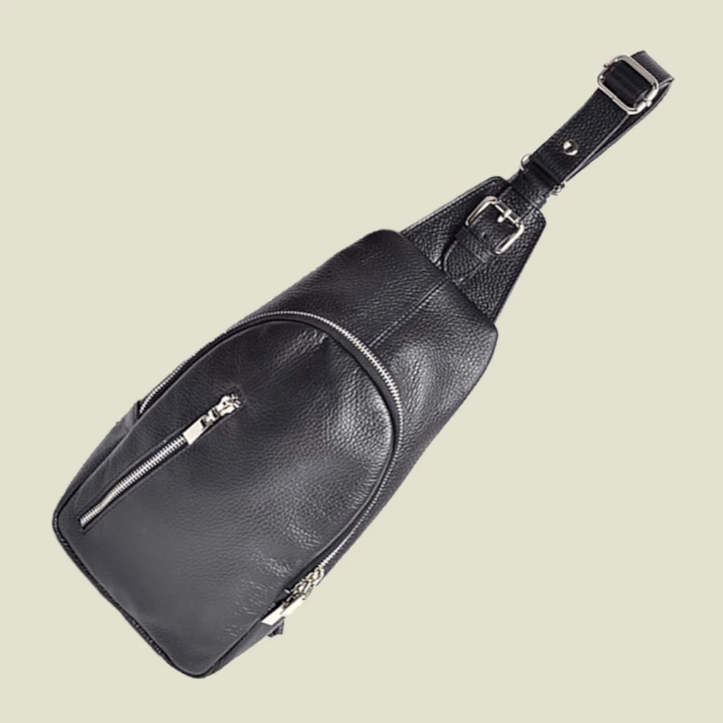 echt leren crossbody tijdloos model - Zwart
