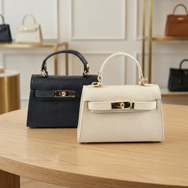 Klassiek Grof Lychee leren handtas Atessa- Zwart en Beige